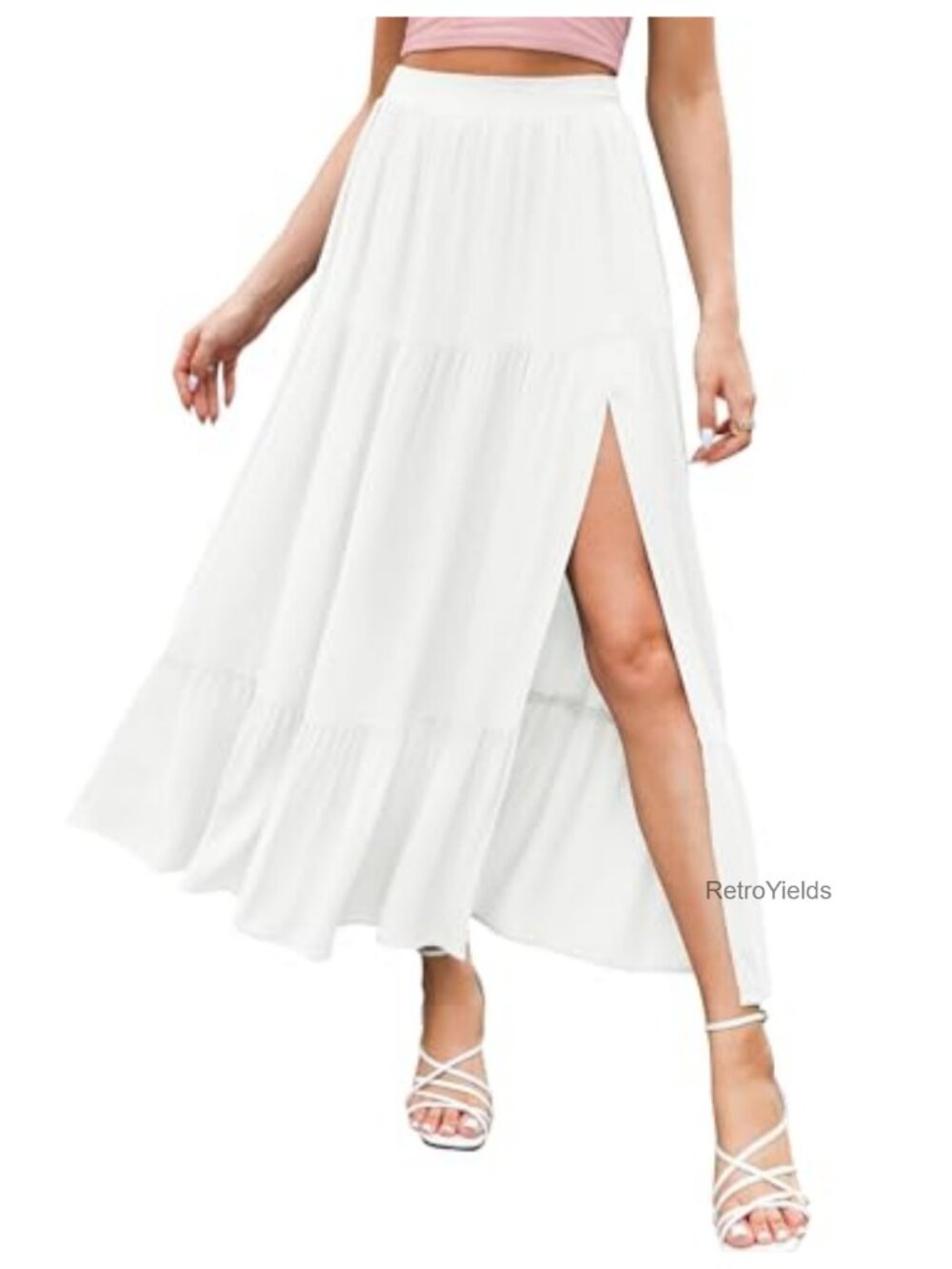 Flowy Boho Maxi Skirt with Pockets High Slit Beach Long Skirt